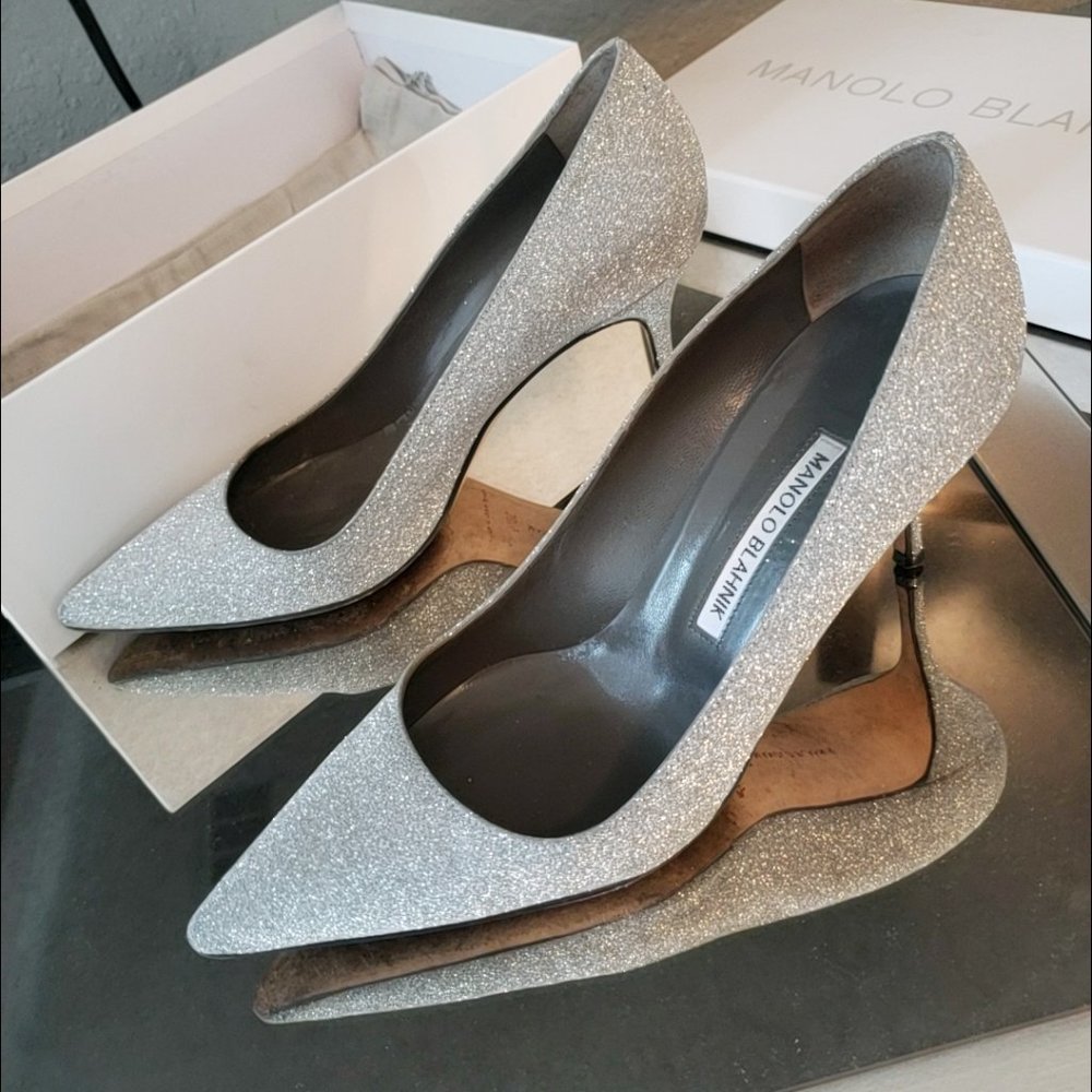 Manolo Blahnik size 38.5 Silver Glitter - Picture 7 of 13
